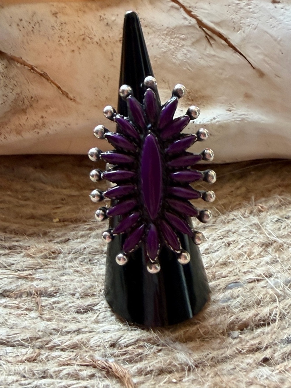 Block Sugilite Purple Needle Point Sterling Silver Statement Ring - Picture 2 of 5